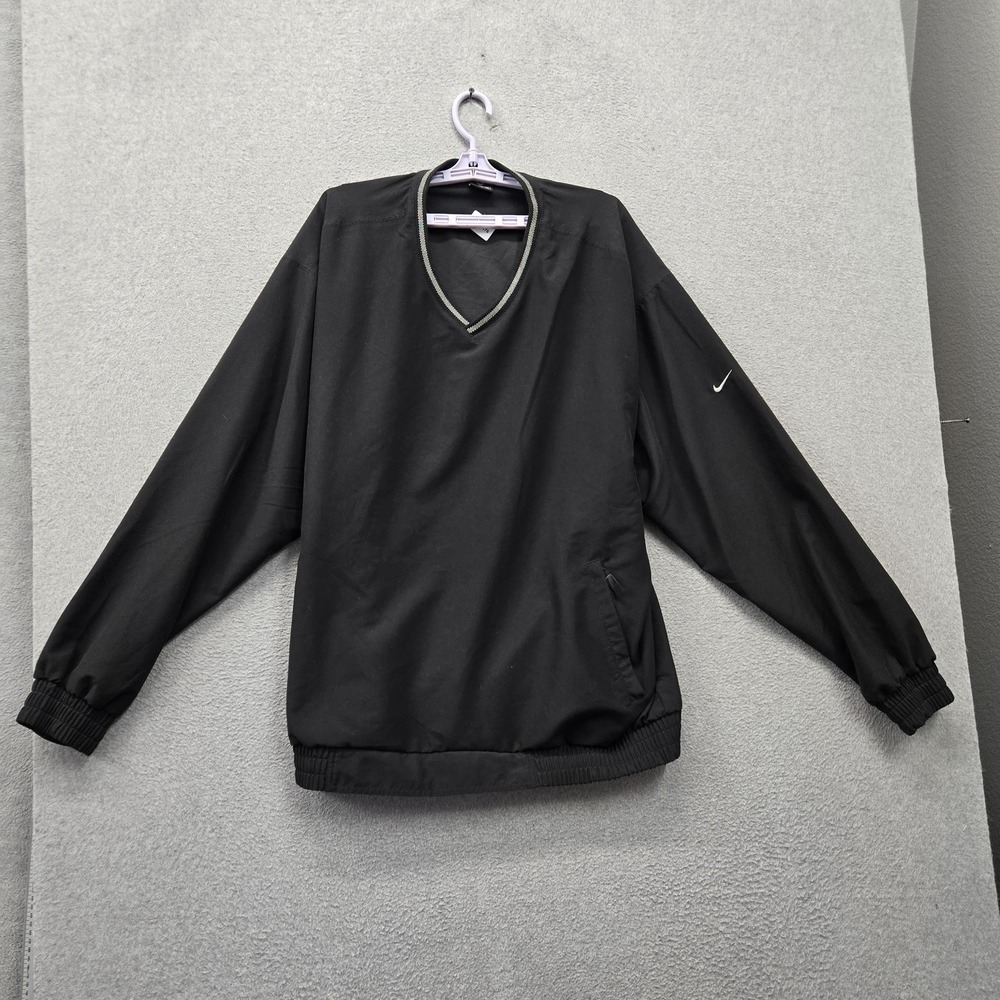 Nike Men Jacket 2XL Black Golf Windbreaker Swoosh Logo Embroidered Pullover